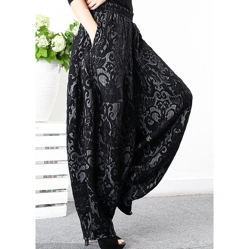 Simple Black retro Thick Jacquard Winter Pants