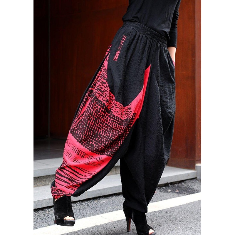 Simple Red High Waist Print Harem Winter Pants