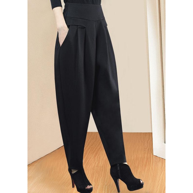 Style Black High Waist Pockets Thick Casual Winter Pants