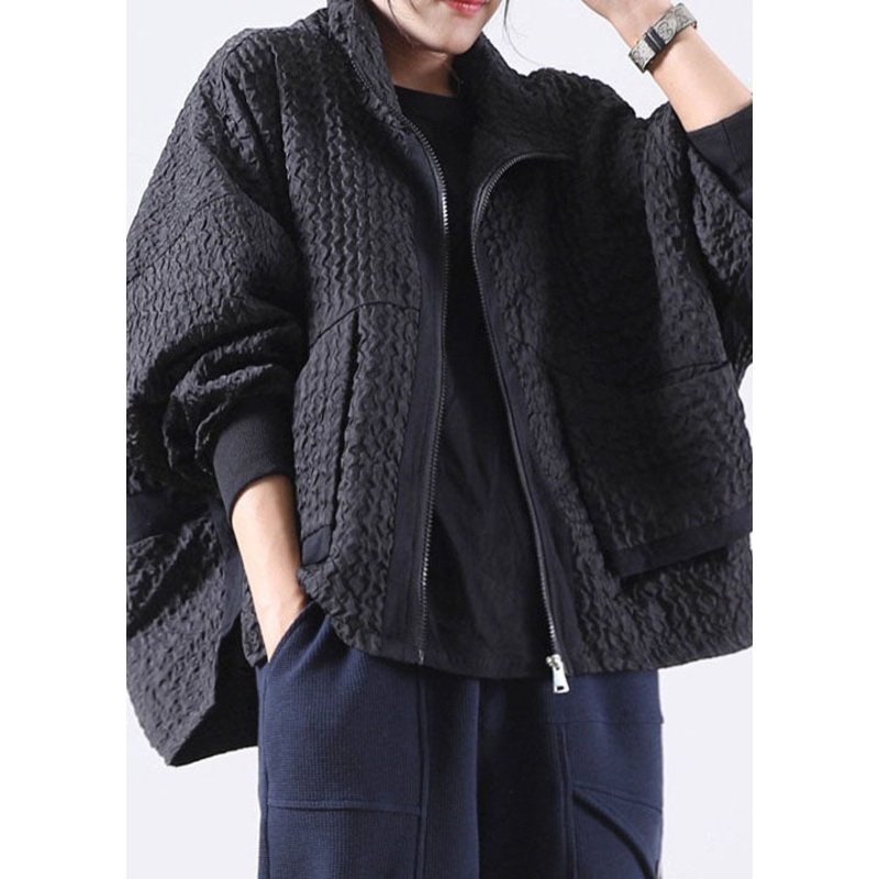 Vintage Black Zip Up Pockets Corduroy Jackets Spring