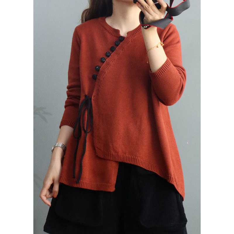 Vintage Orange Asymmetrical Knitted Tops Winter