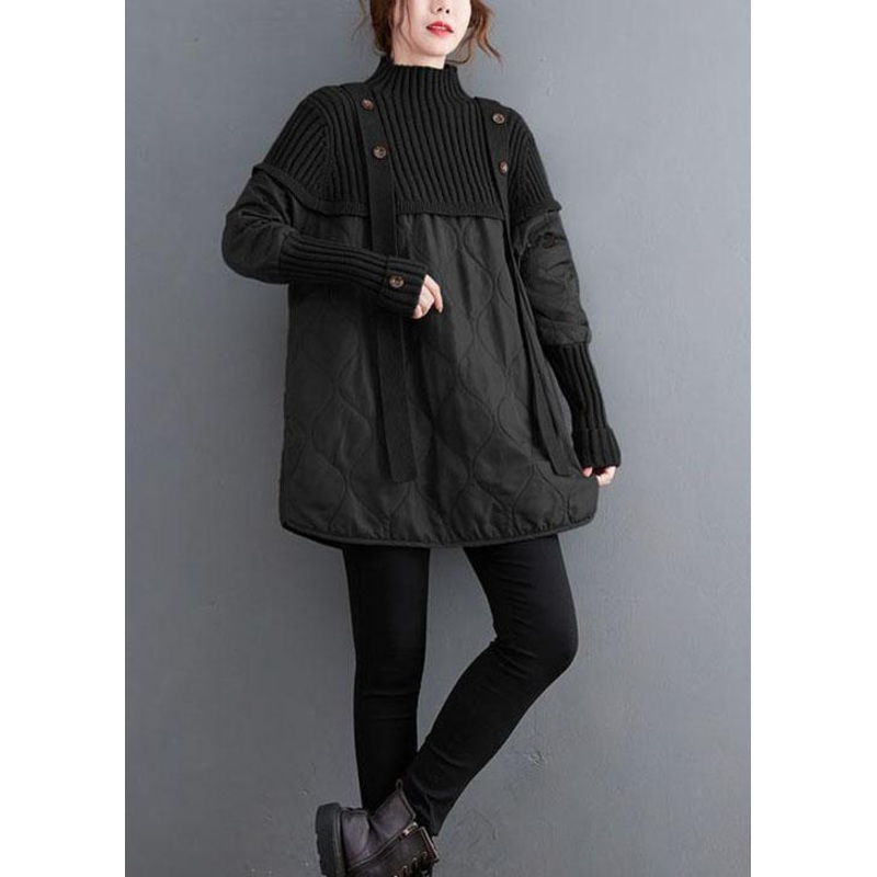 Women Black Knit Patchwork Fine Cotton Filled Sweaters Winter