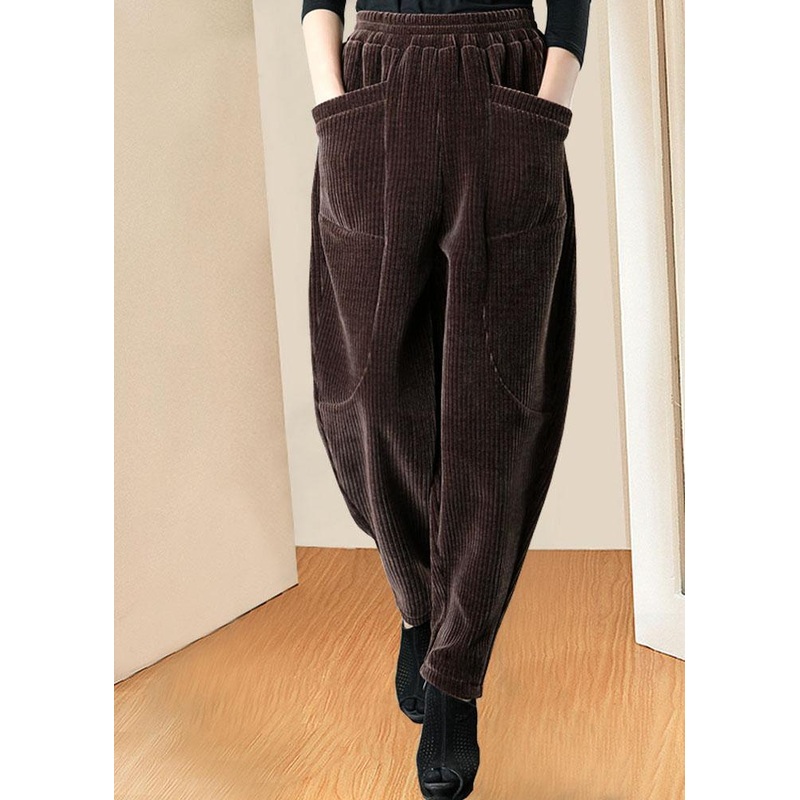 Women Coffee Pockets Patchwork Straight Winter Pants