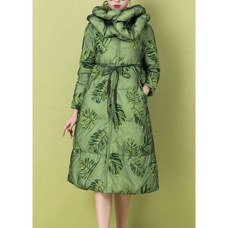 Women Green Cinched Oriental Fine Cotton Filled parka Winter