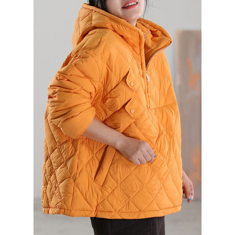 Yellow Pockets Down Puffers Jackets Zip Up Winter