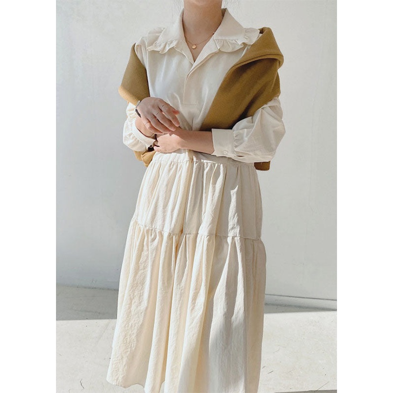 Apricot Peter Pan Collar Patchwork Cotton Long Dresses