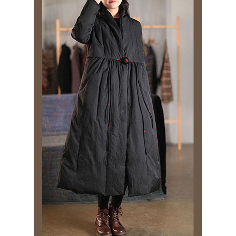 Bohemian Black V Neck Loose Duck Down down coat Winter