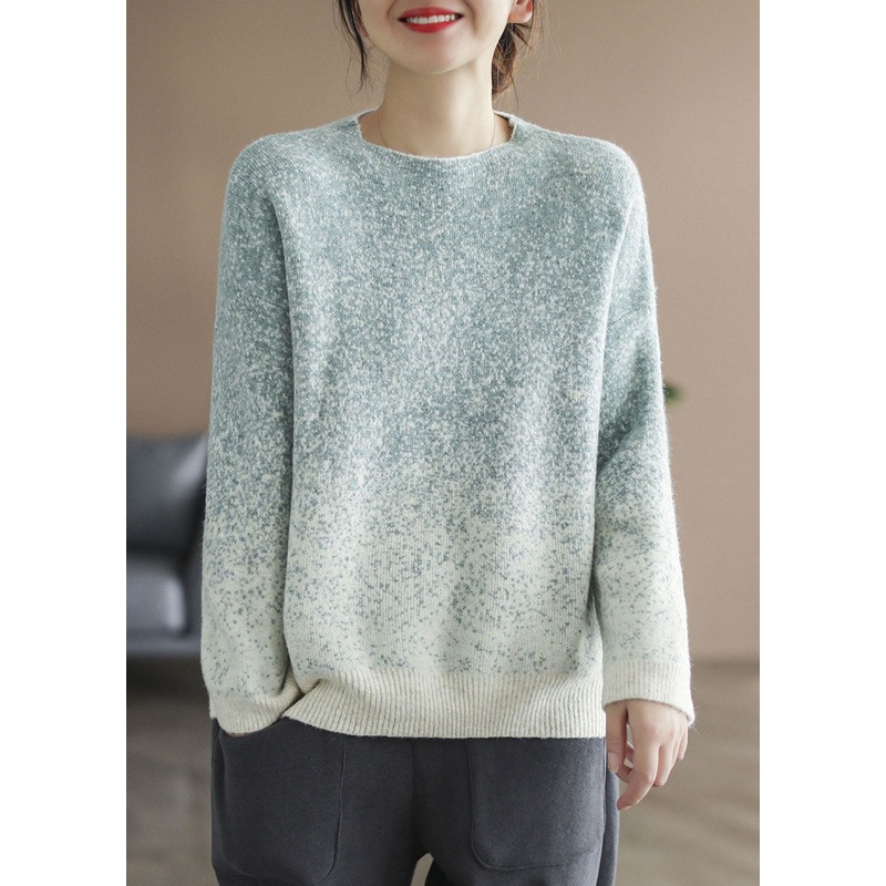 Bohemian Green Gradient color Knit Pullover Winter