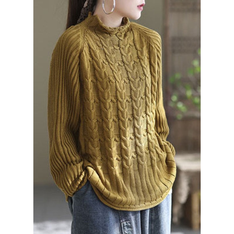 Chic Yellow Turtle Neck warm Knit sweaters Winter