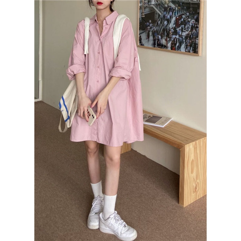 Classy Pink Peter Pan Collar Cotton shirts Top Spring