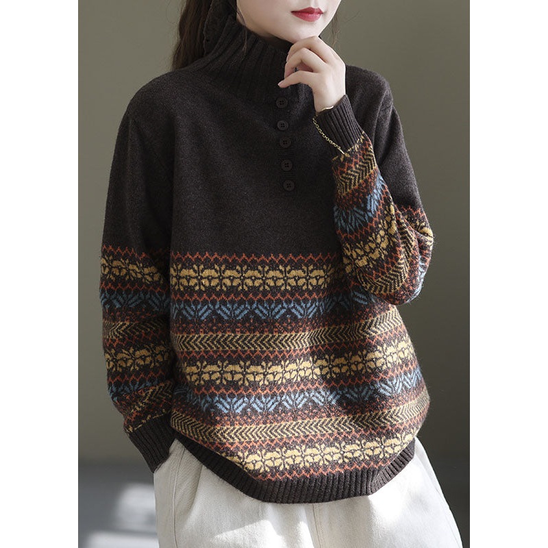 Fine Coffee Turtle Neck thick Knit top Winter
