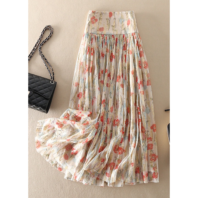 Fitted Zip Up Print Wrinkled Tulle Skirt