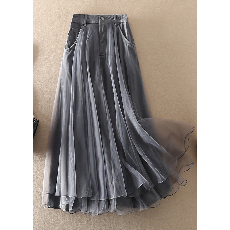 Natural Grey high waist Patchwork Tulle Skirts Spring