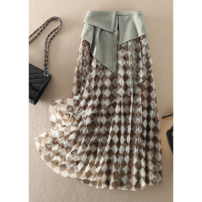 Plus Size Natural high waist Tulle Plaid Skirts Spring