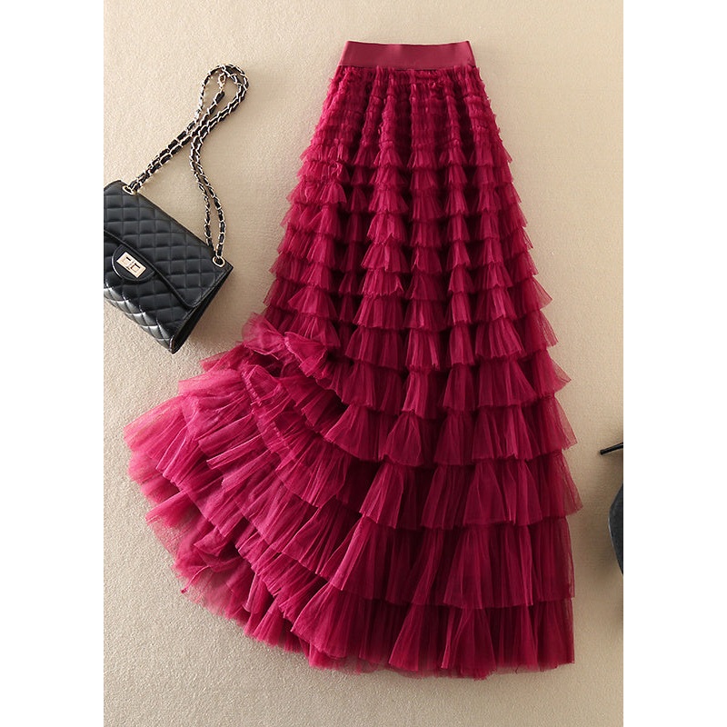Plus Size Rose wrinkled Tulle Skirts Spring