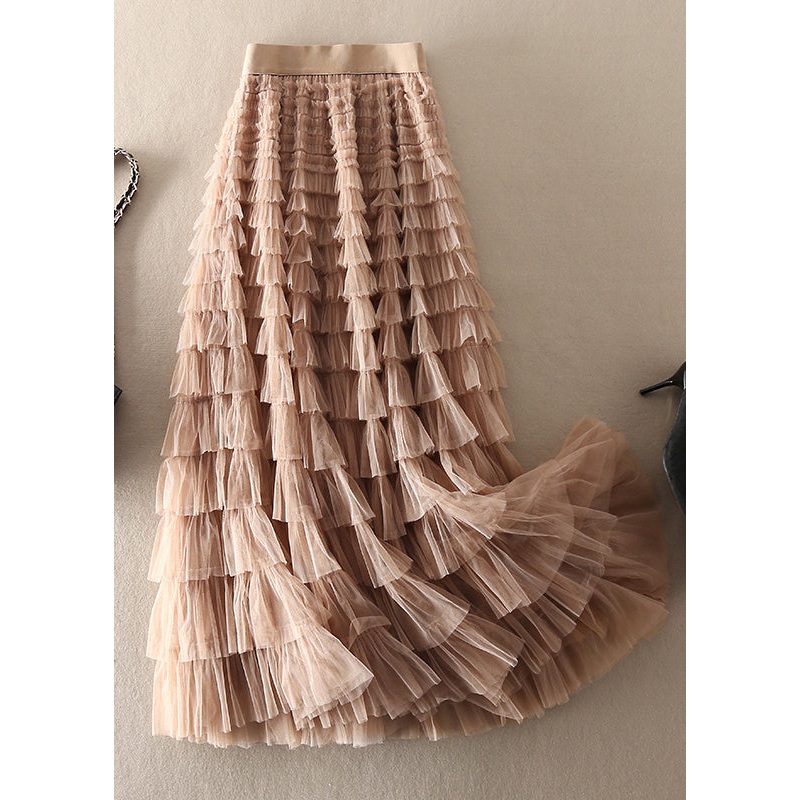Unique Coffee Apricot Patchwork wrinkled Tulle Skirts Spring