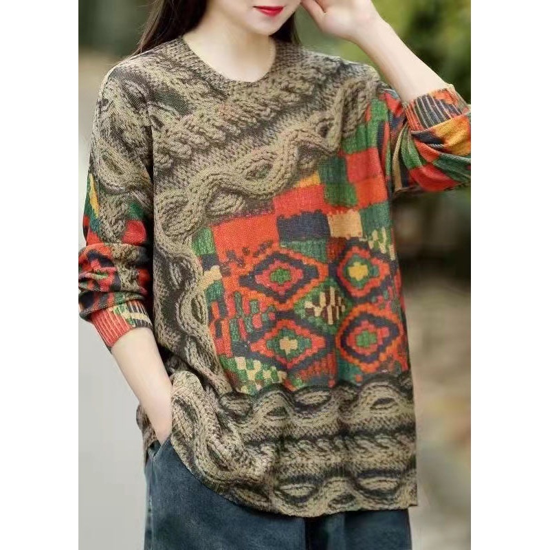 Women O-Neck Print Mink Hair Knitted Sweaters Winter