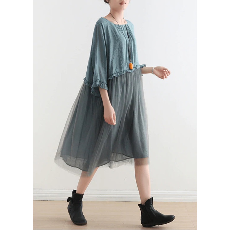 2022 Blue Tulle Maxi dresses patchwork chiffon Summer Dresses