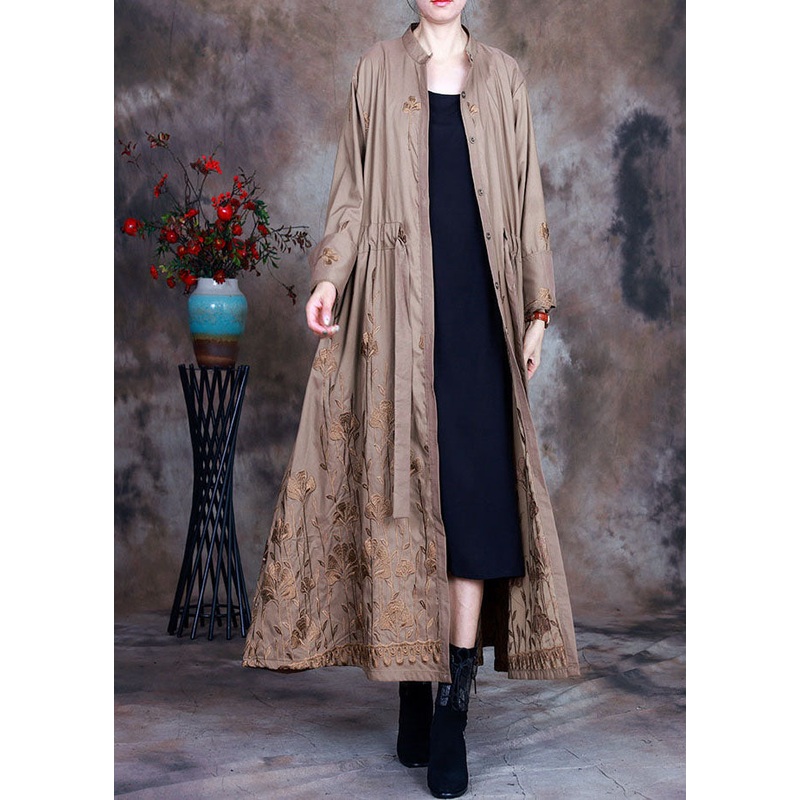 Art Khaki Embroidered drawstring Spring trench coats