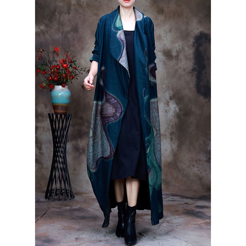 Casual light Green Peter Pan Collar print Woolen Trench coats Spring