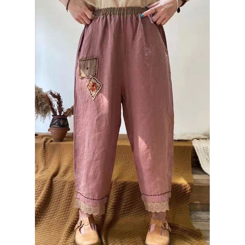 Fine Purple Pockets Patchwork Cotton harem pants Spring