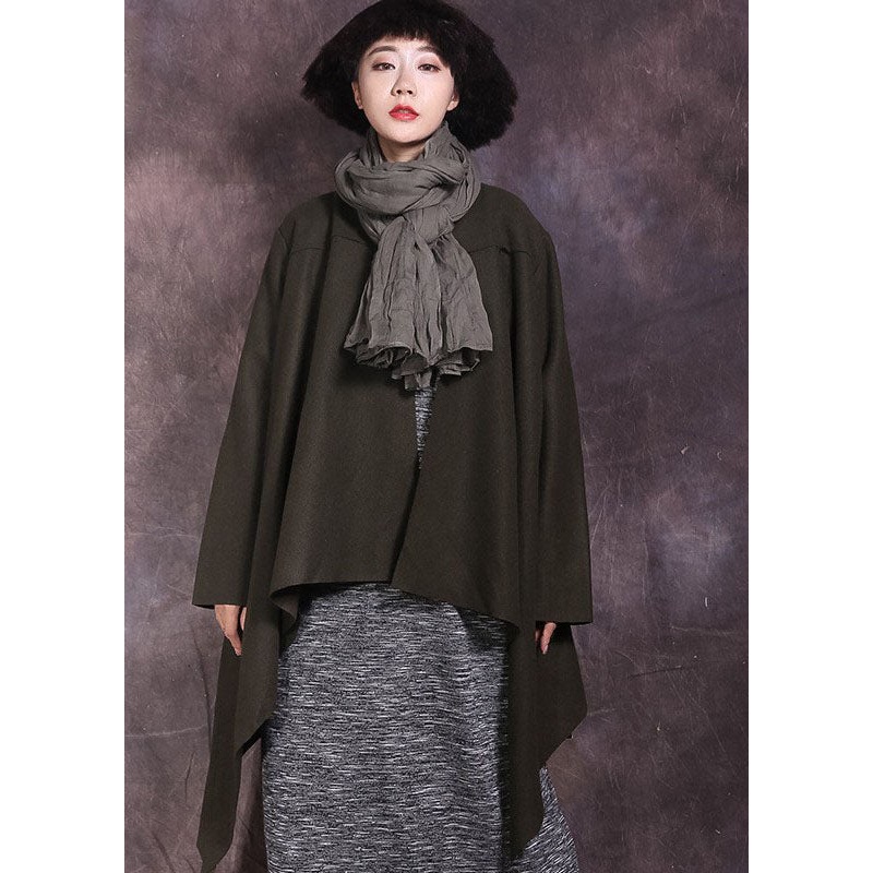 Fitted Tea Green Asymmetrical Solid Coat Spring