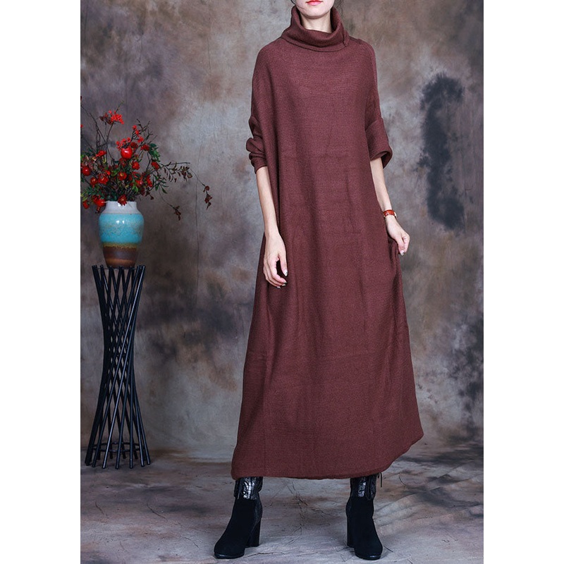 French Coffee Turtle Neck Knit Dresses Spring