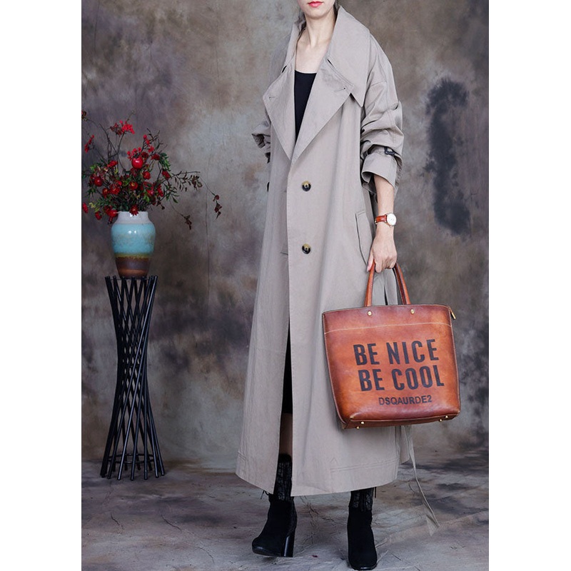 Plus Size Grey tie waist button Peter Pan Collar Trench coats Spring