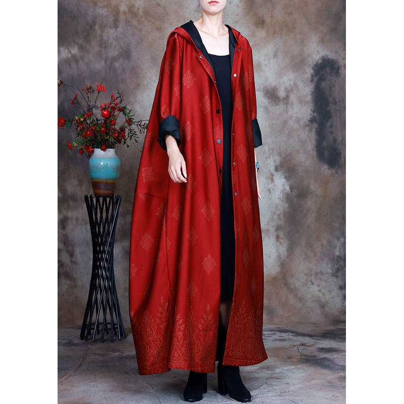 Red Satin trench coats asymmetrical design button Spring