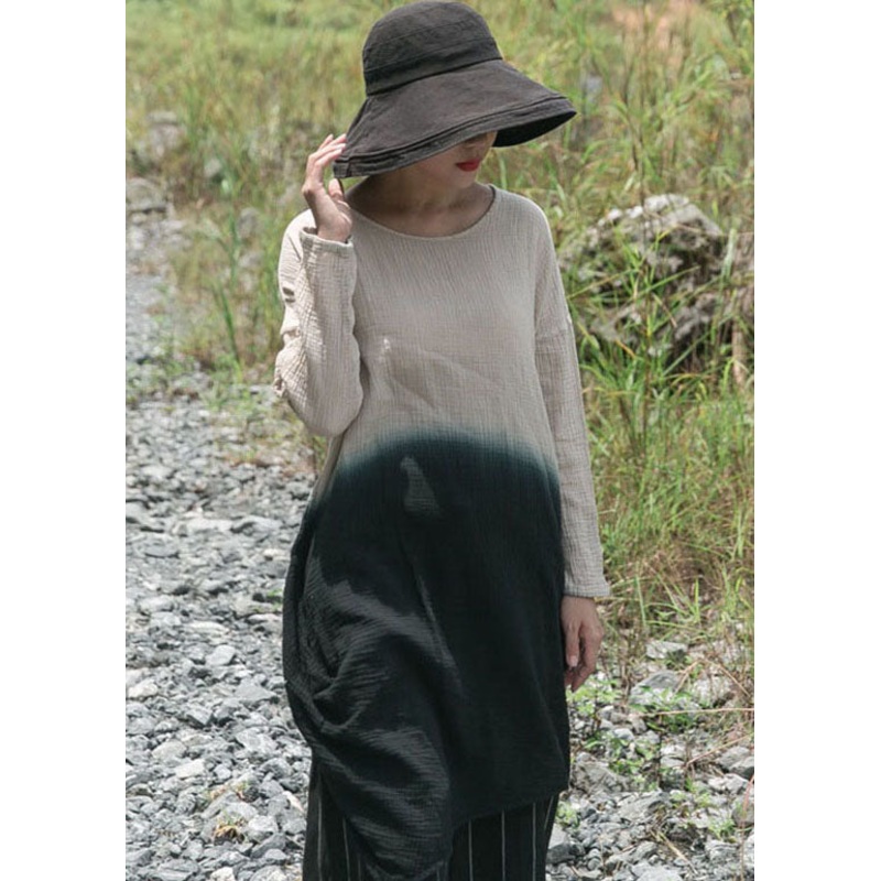 Simple Apricot O-Neck Gradient color Cotton Tops Spring
