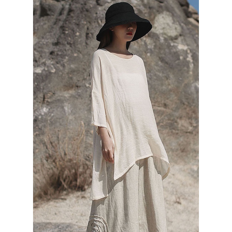 Unique Apricot low high design side open Cotton Tops Half Sleeve