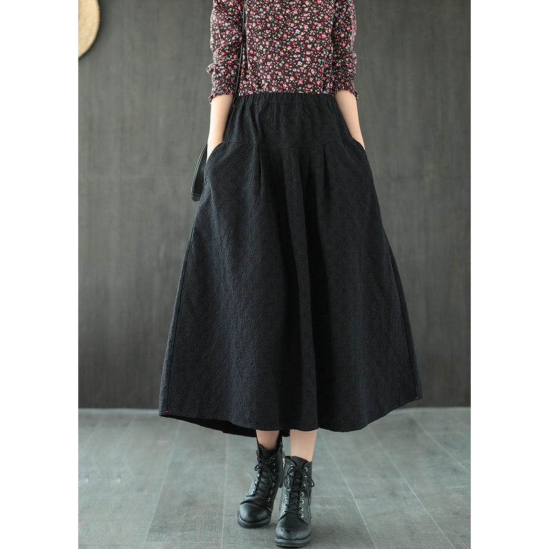 Black Jacquard Patchwork Loose A Line Skirt Spring