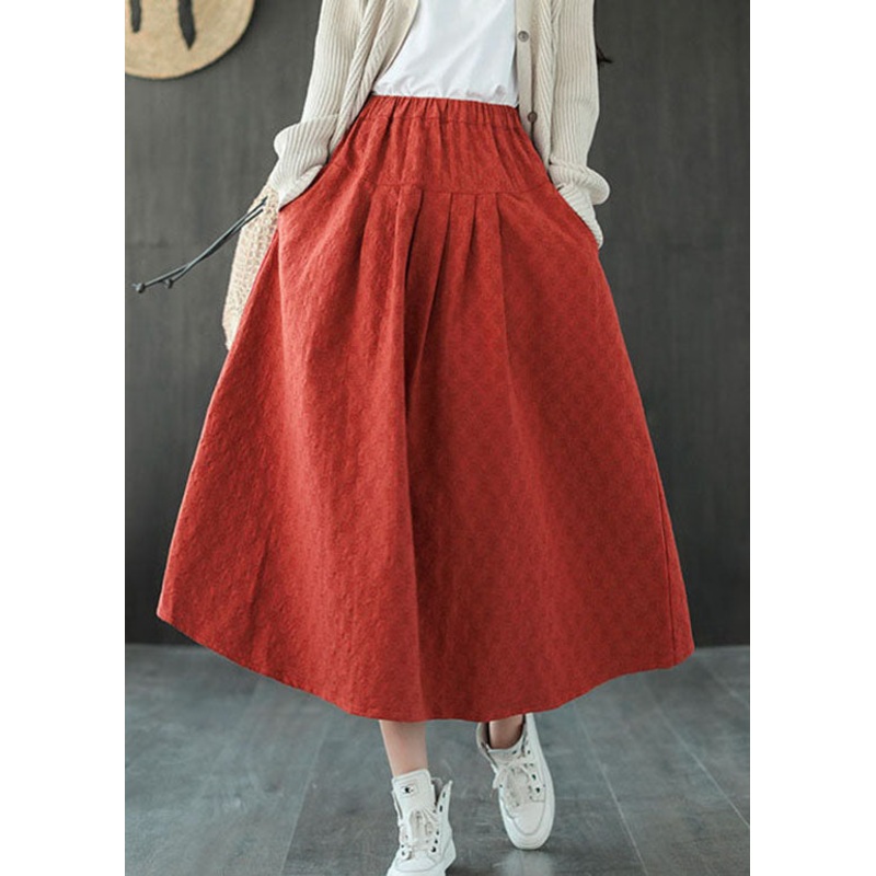Boutique Orange red elastic waist A Line Skirts Spring