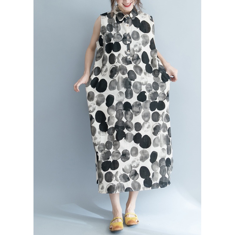 Boutique Peter Pan Collar Button Dot Print Dress Sleeveless