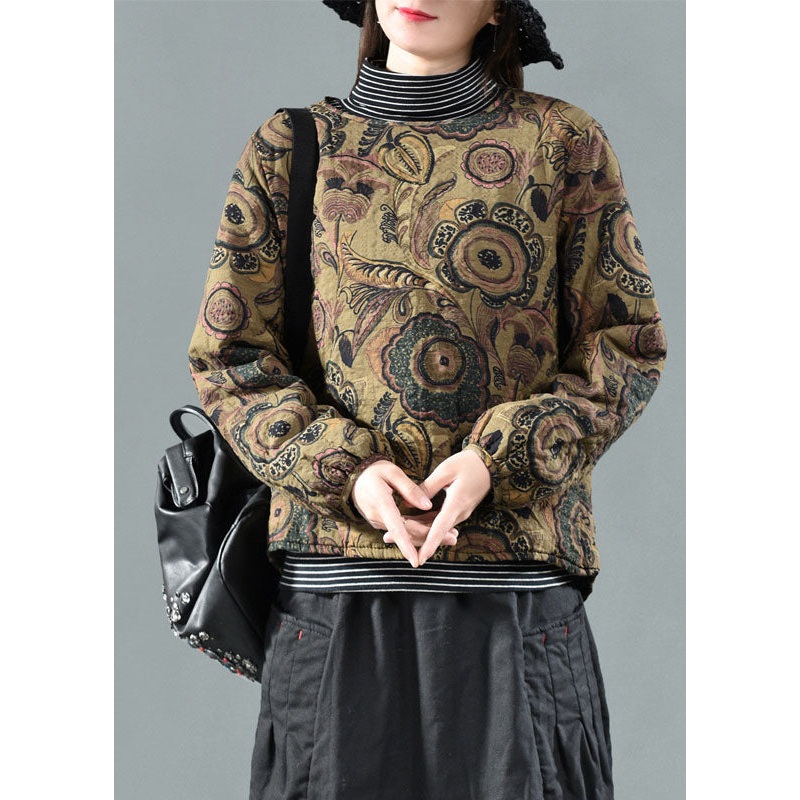 Casual Black O-Neck Print Fine Cotton Filled Pullover Streetwear Spring