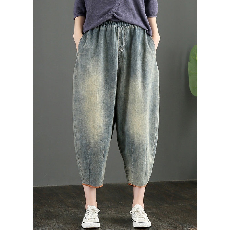 Casual Blue elastic Waist Pockets Denim Pants Spring