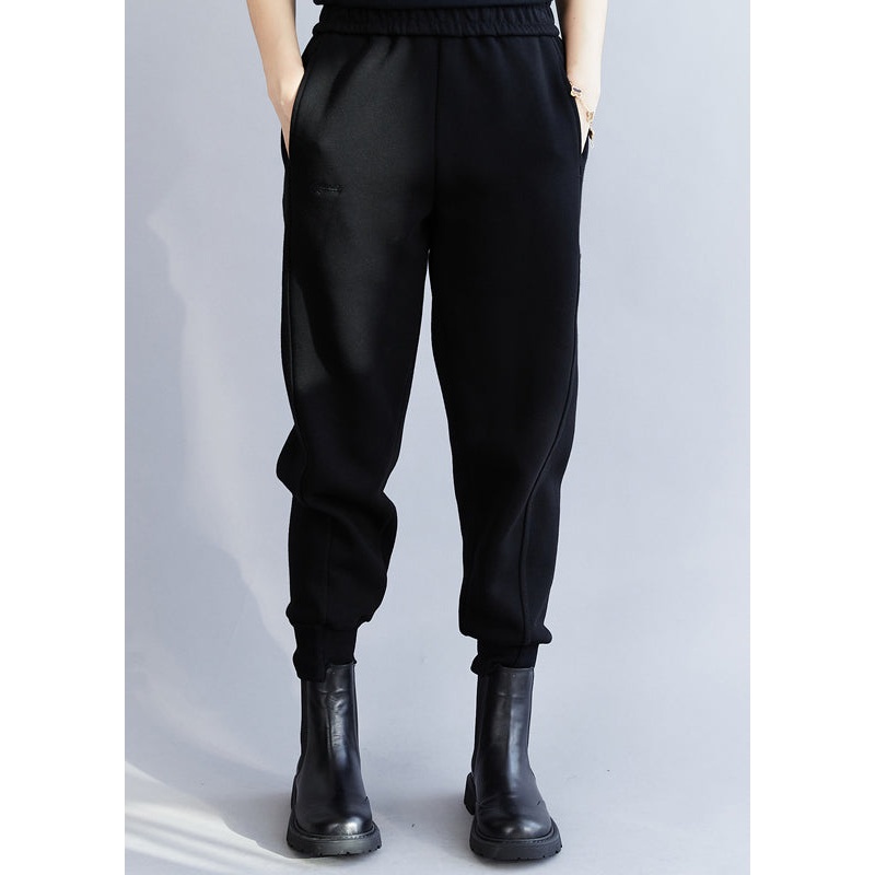 Classy Black Asymmetrical Pockets beam pants Spring