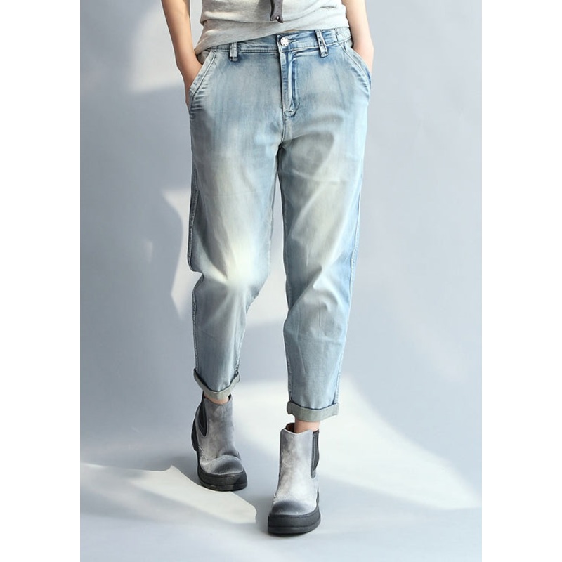 Style Light Blue Pockets denim straight pants Spring