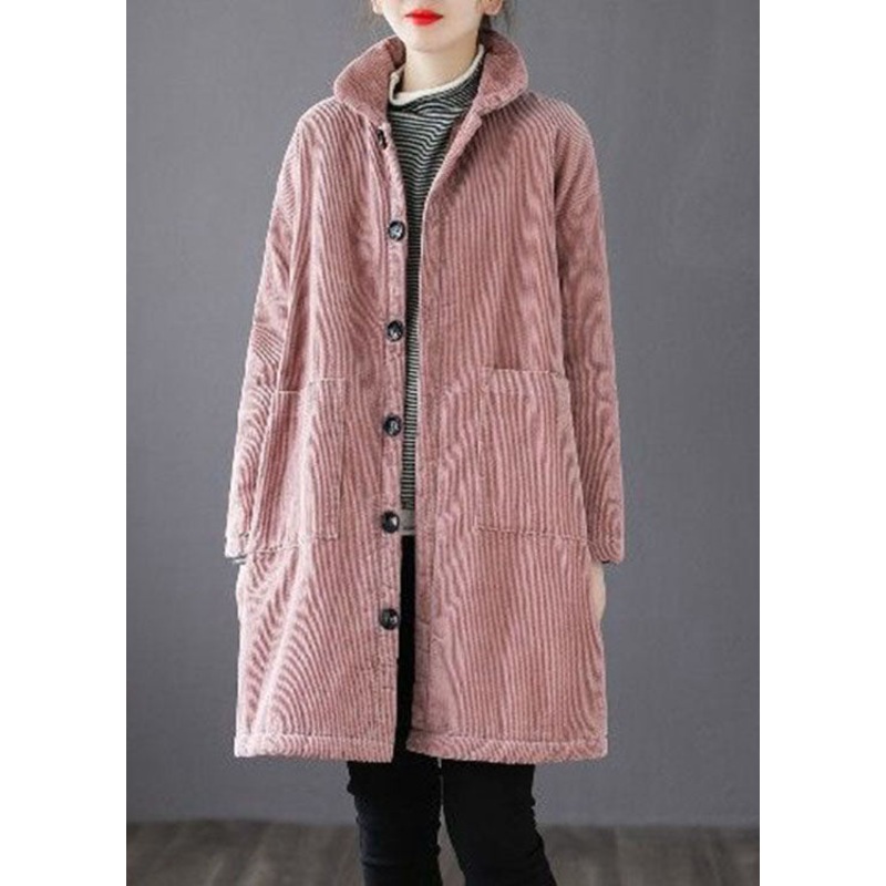 Stylish Pink Button Pockets Fine Cotton Filled Parka Winter