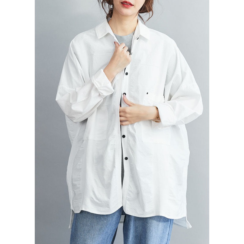 Women White Peter Pan Collar Button Tops Spring