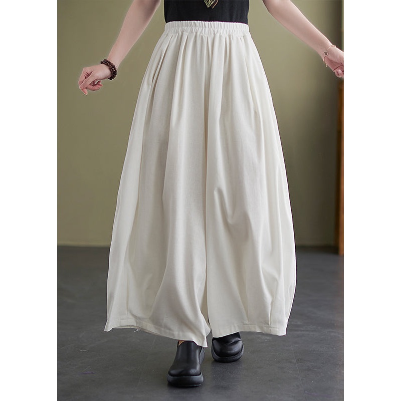 Bohemian White elastic waist Pockets draping wide leg Pants Spring