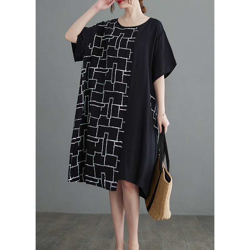 Boutique Black asymmetrical design Dress Short Sleeve