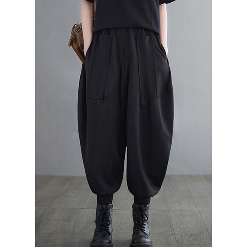 original design Black elastic waist Pockets beam Pants Spring