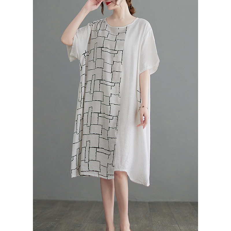 Women White Pocket Print vacation Dresses Short Sleeve