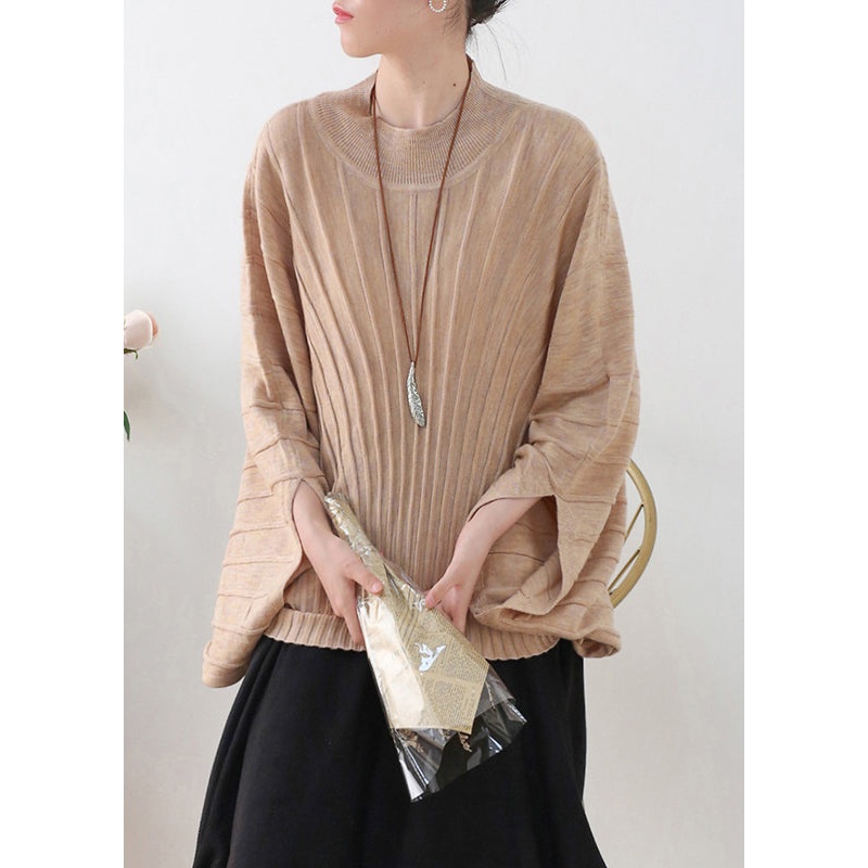 Apricot Baggy Knit Top O-Neck Batwing Sleeve