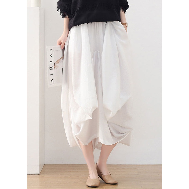 Beautiful White Solid High waist Side Open Cotton Harem Pants Summer