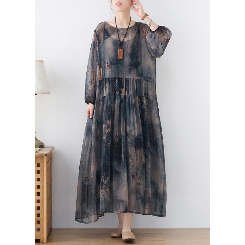 Blue Chiffon Long Dress And Spaghetti Strap Dress Two Pieces Set Wrinkled Draping Summer