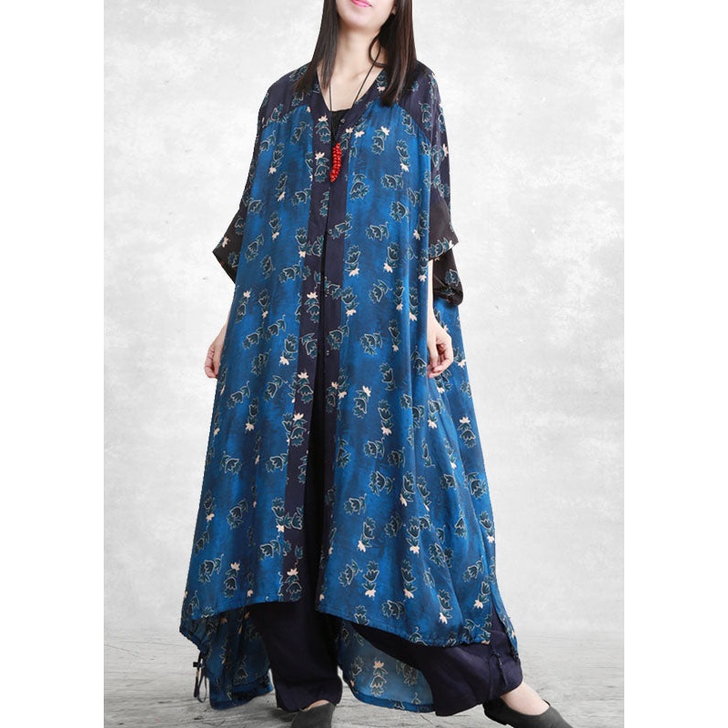 Elegant Blue Low High Design Pockets Patchwork Long Shirt And Pants Two Pieces Set Spring