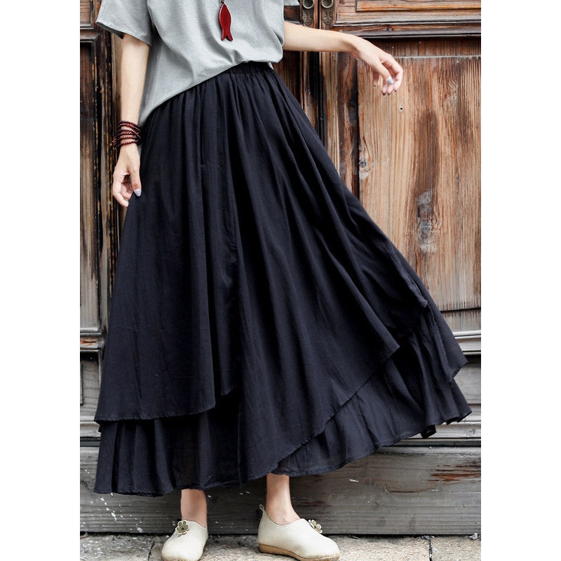 Fashion Black Asymmetrical Design Layered Cotton A Line Skirts Summer