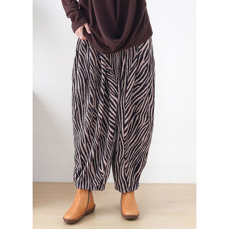 Pink Striped Cotton Wide Leg Pants High waist Spring